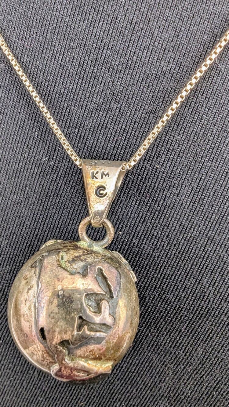 Sterling Chime Globe Pendant Taxco .925 Sterling Vintage Pendant Necklace
